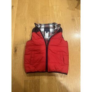 Janie And Jack Sz 4-5 Toddler Navy Blue And Red Plaid Quilted Puffer Vest